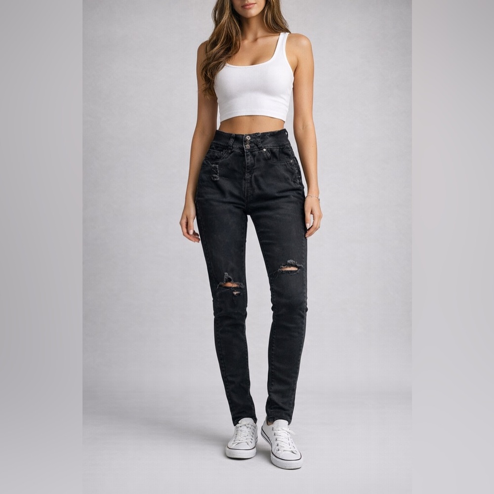 Blue Savvy Ripped Black Skinny Distressed Jeans 9/29